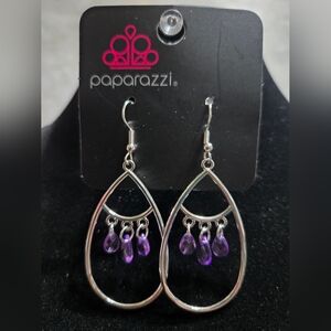 paparazzi Silver Teardrop Earrings with Purple Charms